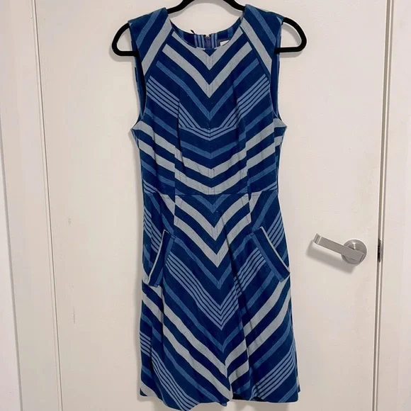 Anthropologie Maeve Blue Chevron Antonia Sleeveless Dress - Picture 3 of 7